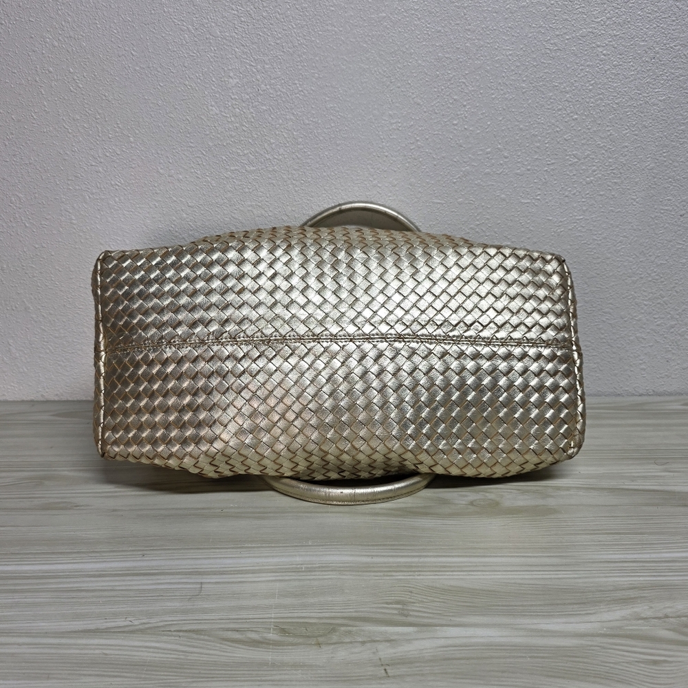 Cochni Italian Leather Goldtone XL Weave Tote Shoulder Bag - Picture 7 of 13